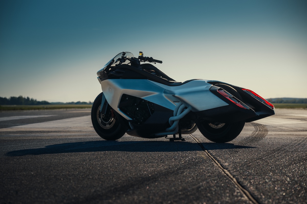 BMW Motorrad Vision K18 close-up detail of planished aluminum side panel and craftsmanship