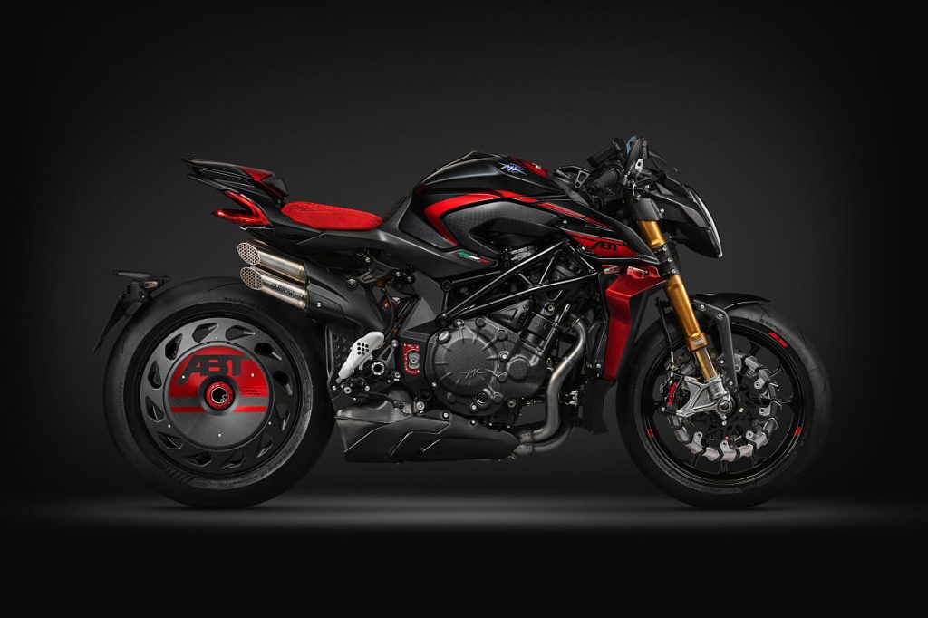 MV Agusta Brutale 1000 ABT right side profile showing carbon turbofan rear wheel cover and ABT branding